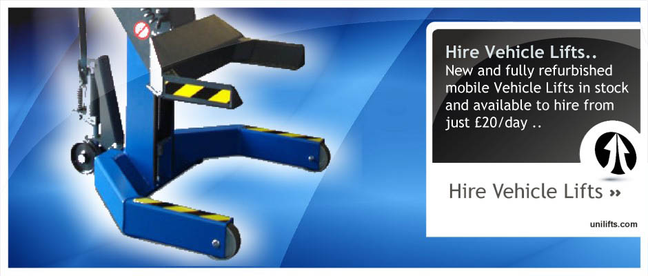 Hire Vehicle Lifts . . New and fully refurbished mobile  Vehicle Lifts in stock and available to hire from just £12/ day ..